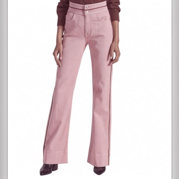 Current/Elliott Pink Wide Leg Double Button Piped Petal Pink Jeans Size 26 - Picture 1 of 7